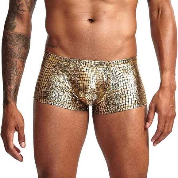 Mens gold faux leather reptile print boxer briefs cosplay Size Medium - Picture 1 of 5